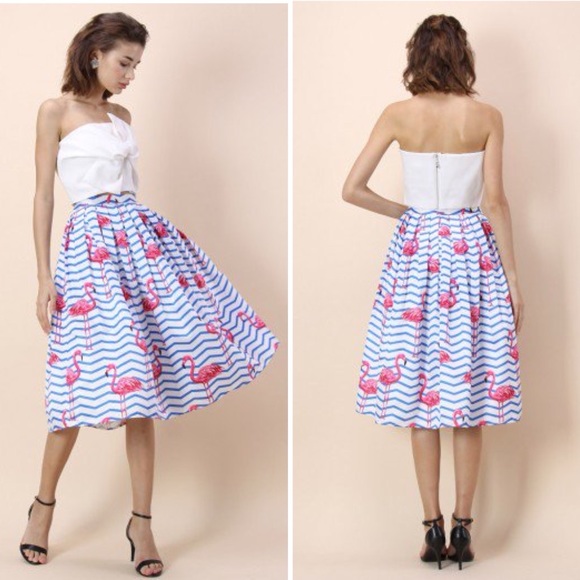 Dresses & Skirts - Flamingo Printed Blue Striped Midi Skirt in XS